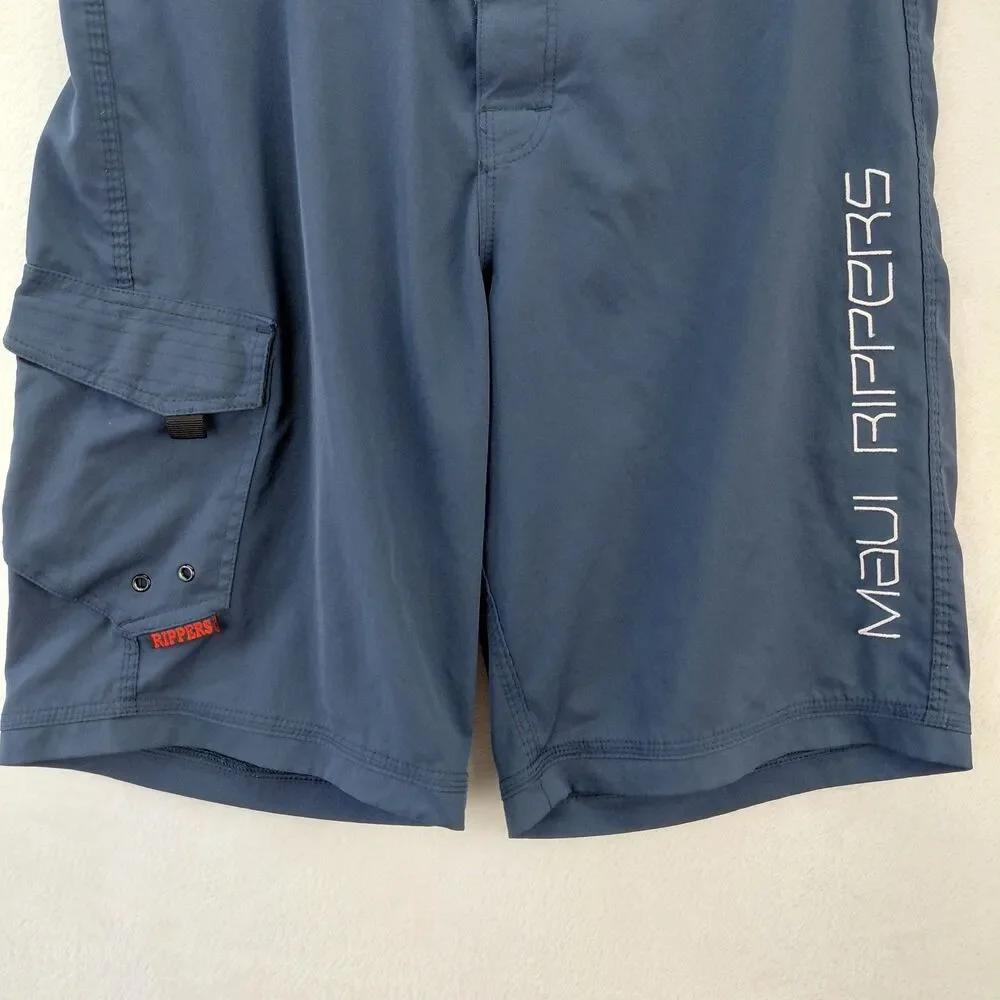 Maui Rippers Board Shorts Mens 36 Blue Cargo Swim Suit Trunks Surf Pockets Beach